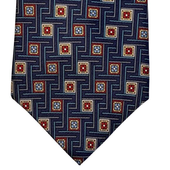 Vintage 80s Christian Dior Monsieur Necktie Tie 100% Silk Blue Abstract Luxe - Picture 4 of 6